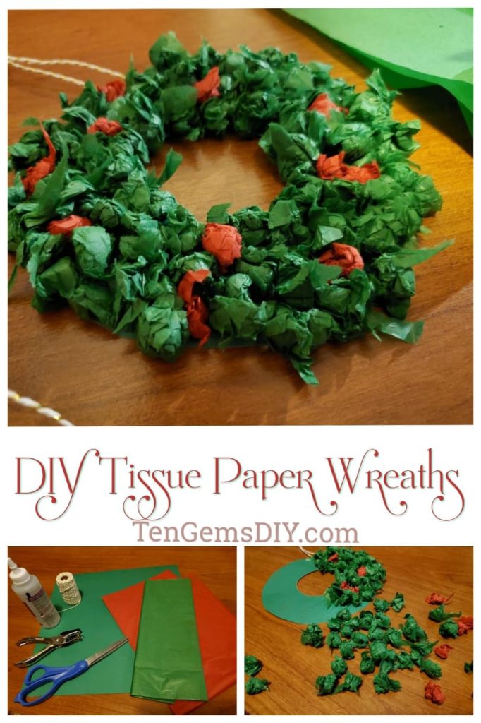 Easy Tissue Paper DIY Holiday Wreaths For Kids - TenGemsDIY.com