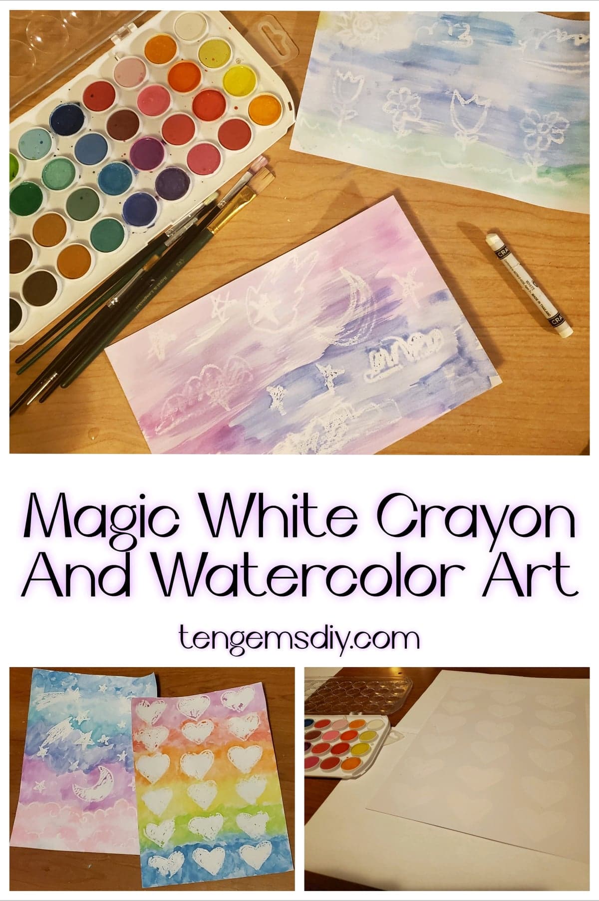 white crayon and watercolor art