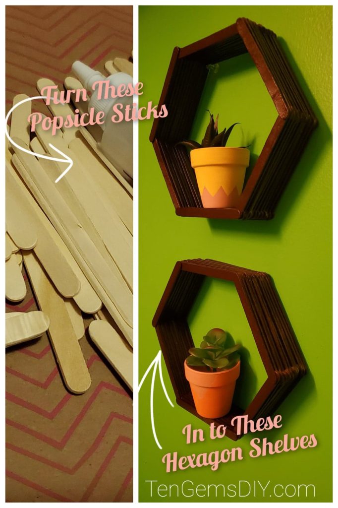 Popsicle Stick Hexagon Shelf -- Easy DIY Wall Art