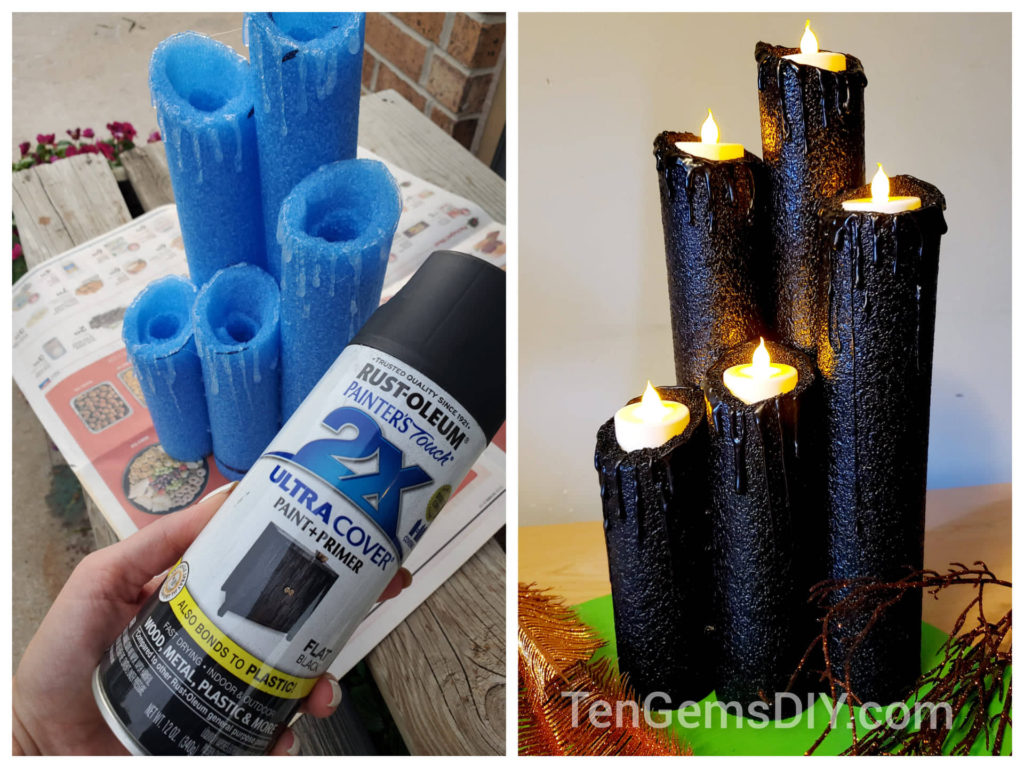 How To Make Pool Noodle Halloween Candles - TenGemsDIY.com