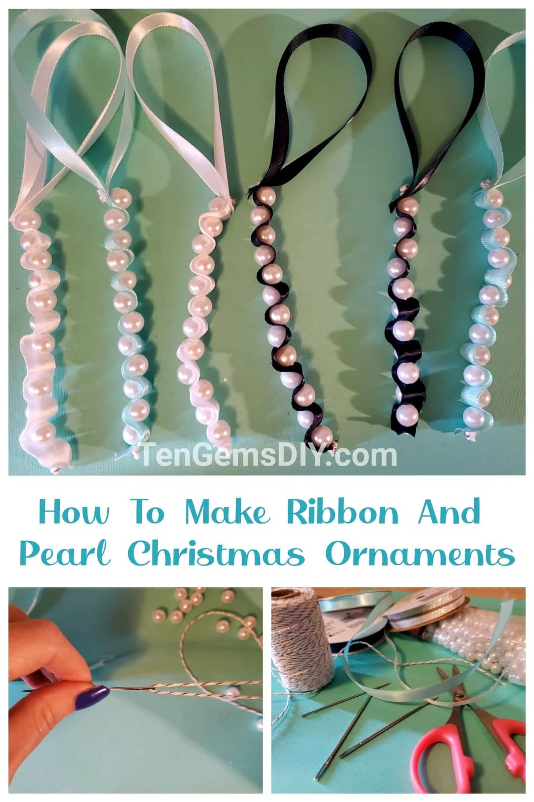 Ribbon and Pearl Christmas Ornaments