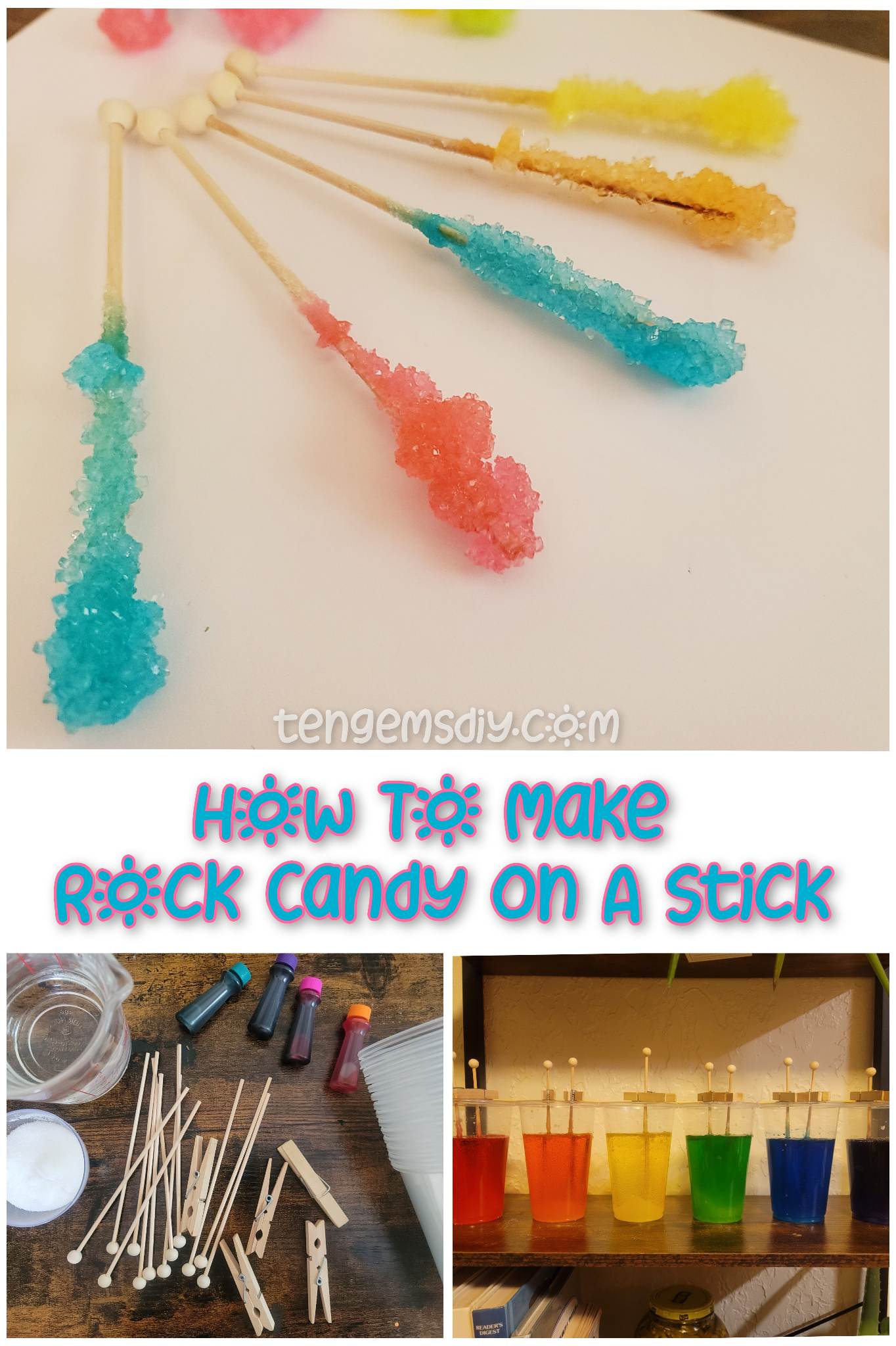How to make rock candy, how to make old fashioned rock candy, how to make sugar candy, rock candy recipe, rock candy science experiment, rock candy sticks, how to make hoomemade candy, how do they make rock candy, diy rock candy, rock candy crystal sticks, trending crafts, cooking for kids and adults, how long does it take rock candy to grow, easy candy recipes, edible gifts, edible kids crafts, fun foods to make, foods to make a sell, kids candy bar, candy party ideas, edible craft ideas, edible kids projects, kitchen experiments for kids, fun experiments for kids, colorful candy diy, how to make candy, mason jar experiments, what to do with a mason jar, easy candy recipe,