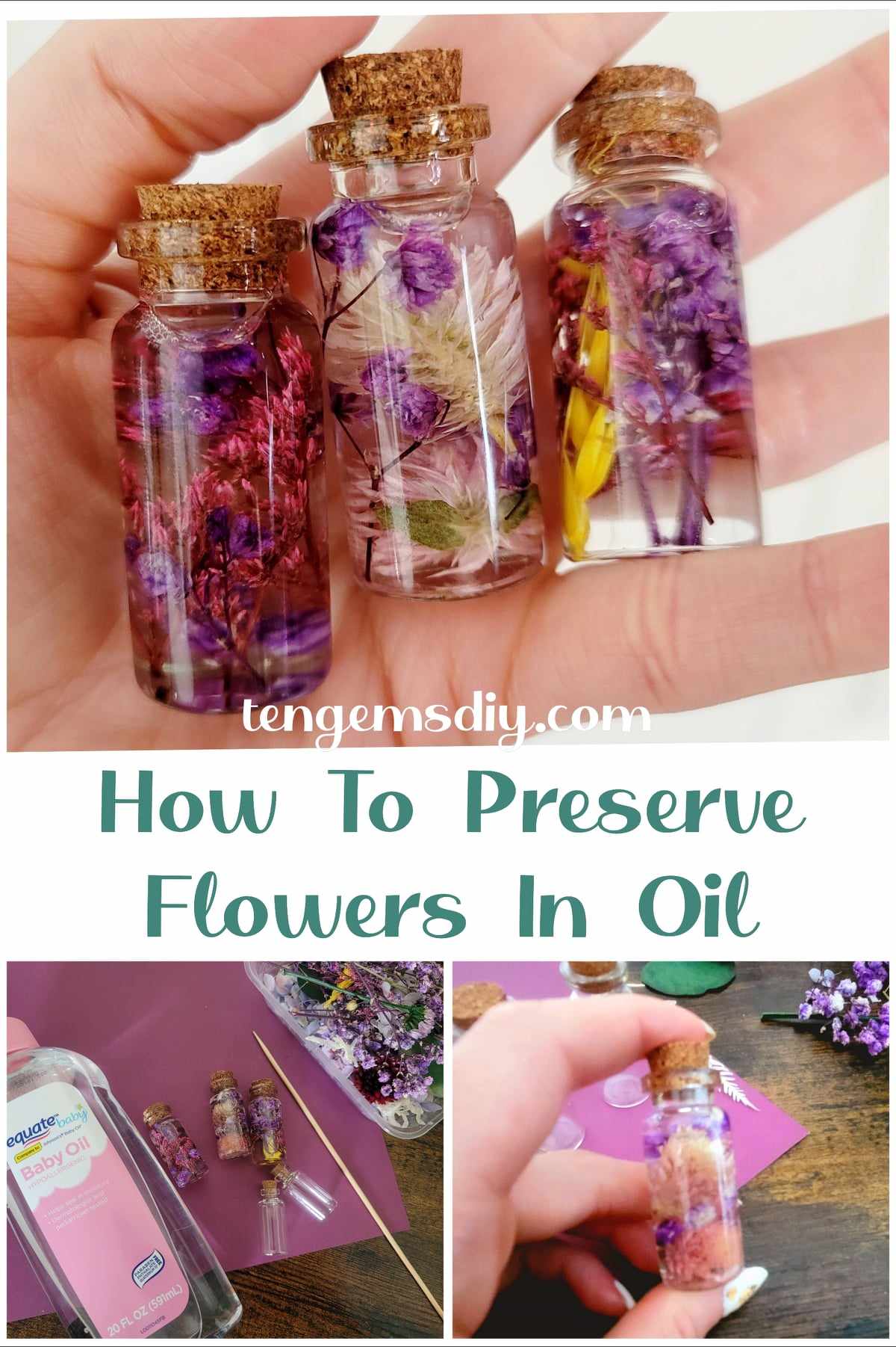 how to preserve flowers in oil, preserving flowers, how to preserve flowers, dried flower crafts, what can i do with dried flowers, flowers in bottles, dried flowers ideas, dried flowers aesthetic, mini bottle art, mini bottle bouquet, mini bottle crafts, mini bottle gift ideas, floral art, herbarium, flower bottles, what to do with mineral oil, cute miniature diy, dried flowers in a bottle, mothers day gifts, gifts for best friend, easy diy flower gifts, diy flower home decor, diy trinket, can you put fresh flowers in oil, flowers in oil bottle, trending crafts, crafts to make and sell, what is herbarium oil made of, dried flower art,